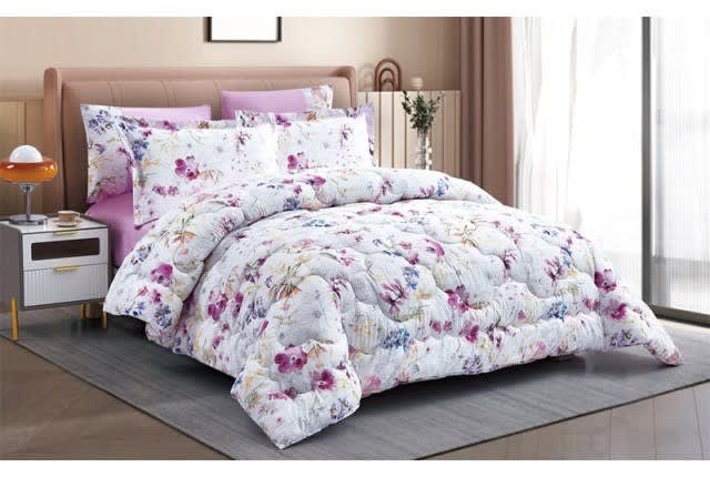 Valentini Comforter Set 6 PCS - King White & Purple