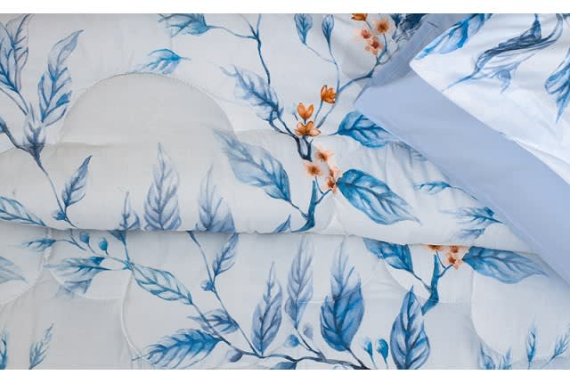 Valentini Comforter Set 4 PCS - Single Off White & Blue