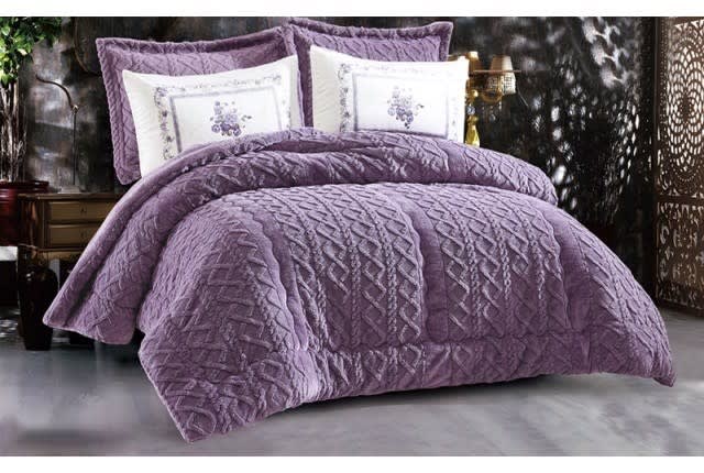 Margaret Velvet Comforter Set 6 PCS - King Purple