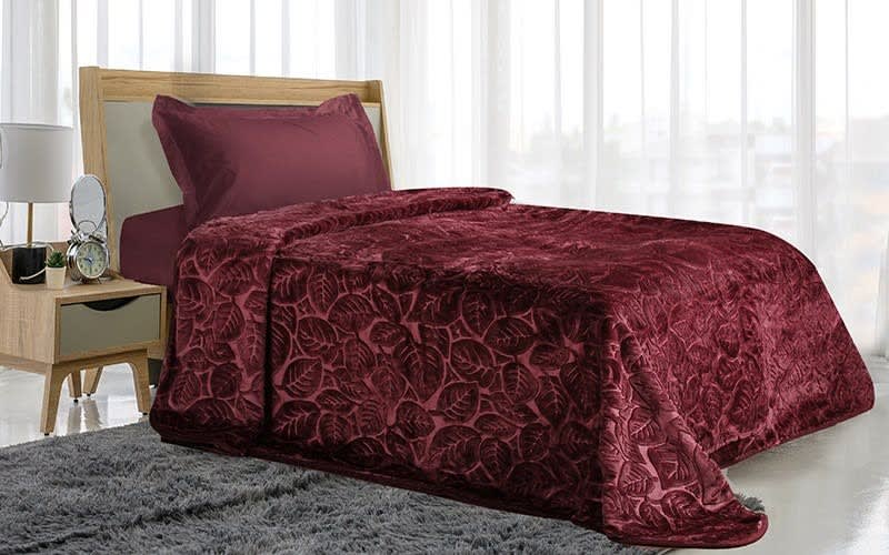 Feather Flannel Blanket 1 Ply - Single Burgundy