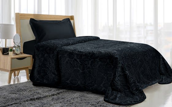 Feather Flannel Blanket 1 Ply - Single Black