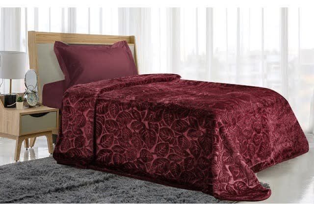 Feather Flannel Blanket 1 Ply - Single Burgundy