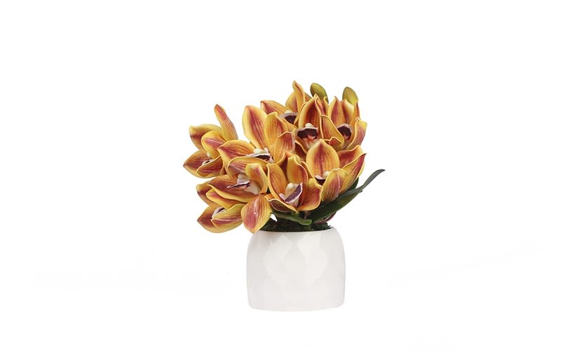 Ceramic Vase with Decorative Flower 1 PC - Yellow & White