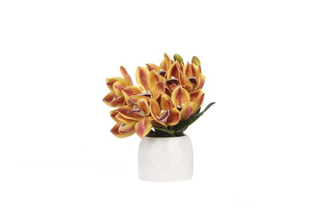 Ceramic Vase with Decorative Flower 1 PC - Yellow & White