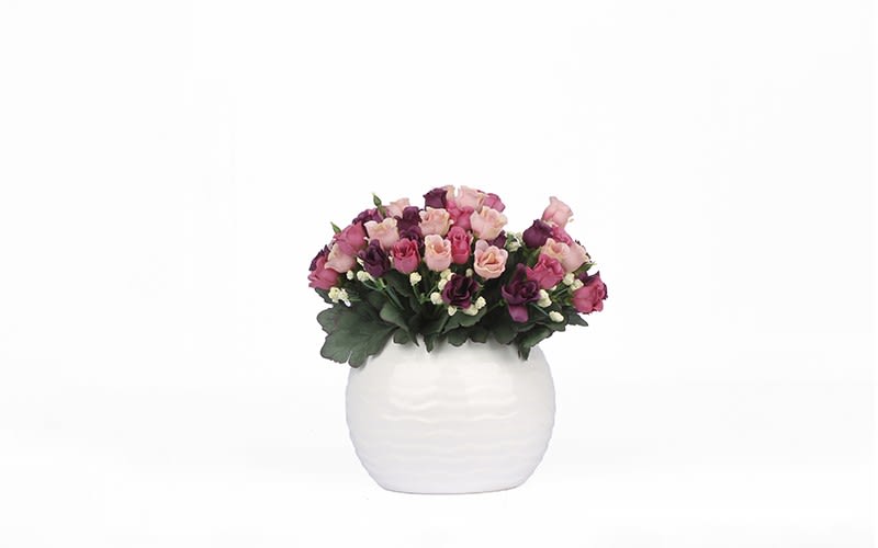 Ceramic Vase with Decorative Flower 1 PC - Purple & Pink