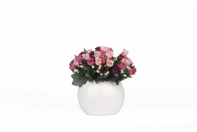 Ceramic Vase with Decorative Flower 1 PC - Purple & Pink