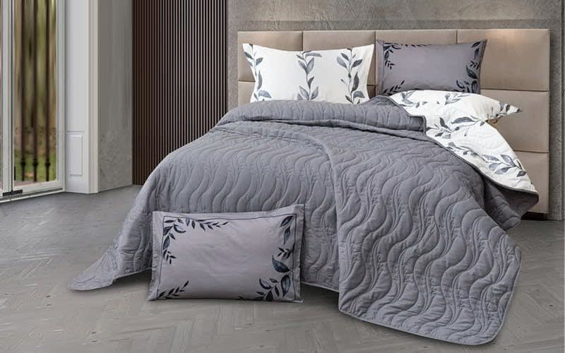 Dalida Cotton BedSpread Set 6 PCS- King Grey & White
