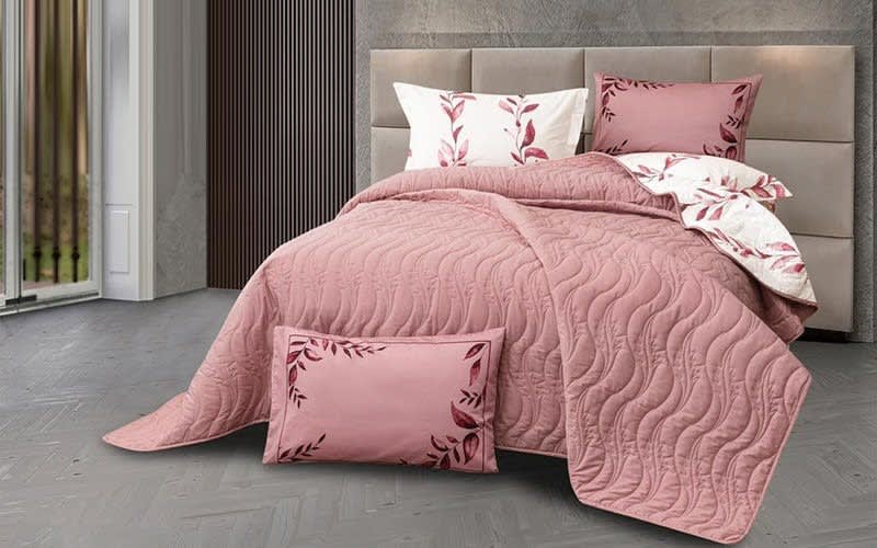 Dalida Cotton BedSpread Set 6 PCS- King Pink & White