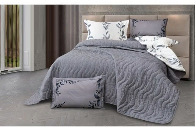 Dalida Cotton BedSpread Set 6 PCS- King Grey & White