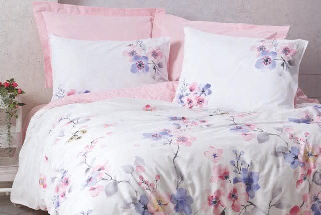 Cotton Box Comforter Set 6 PCS - King White & Pink