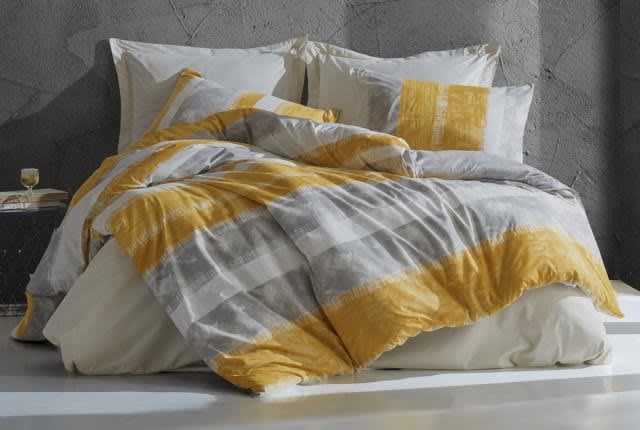 Cotton Box Comforter Set 6 PCS - King White & Grey & Yellow