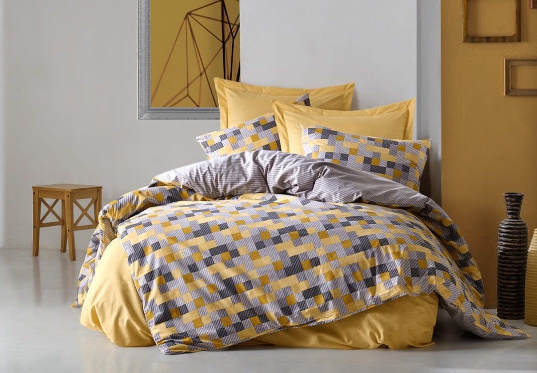 Cotton Box Comforter Set 6 PCS - King Grey & Yellow