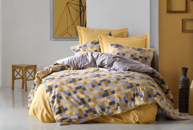 Cotton Box Comforter Set 6 PCS - King Grey & Yellow