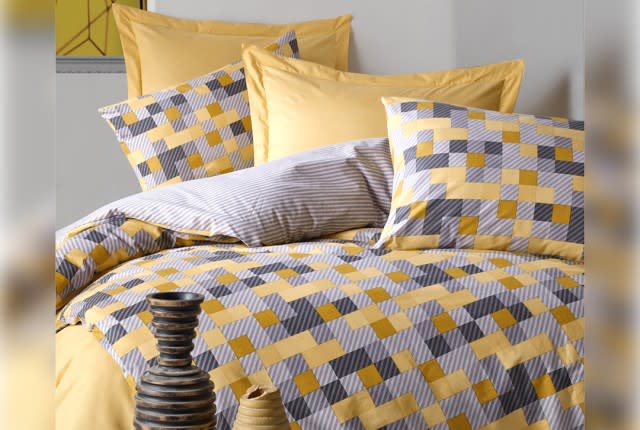 Cotton Box Comforter Set 4 PCs - Single Yellow & Grey 
