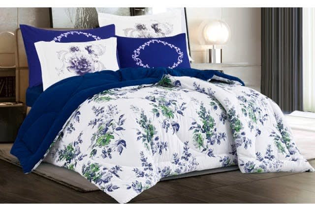 lydia Comforter Set 4 Pcs - Single  White & Blue