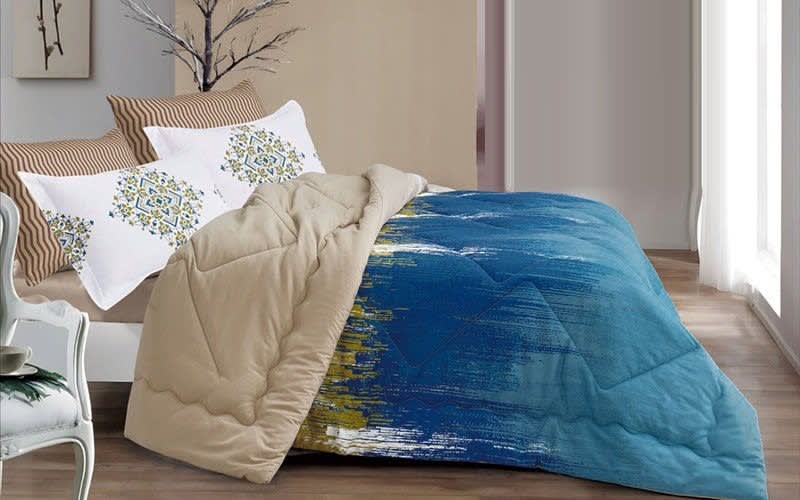 Lora Comforter Set 6 PCS - King  Blue & Beige