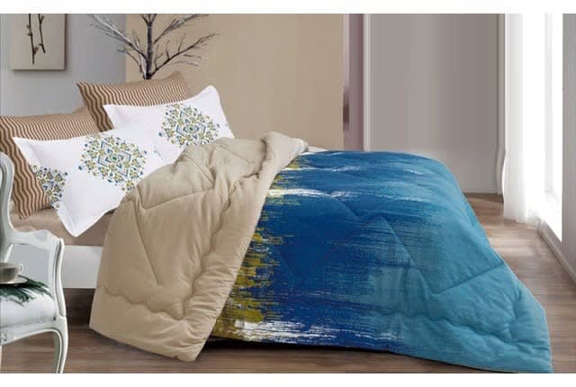 Lora Comforter Set 6 PCS - King  Blue & Beige