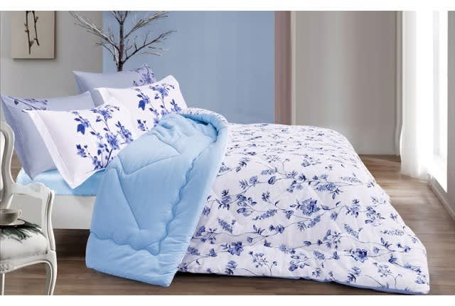 Lora Comforter Set 6 PCS - King  White & Blue