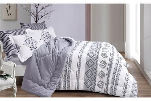Lora Comforter Set 4 PCS - Single  White & Grey