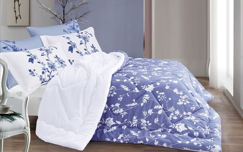 Lora Comforter Set 4 PCS - Single  White & Blue