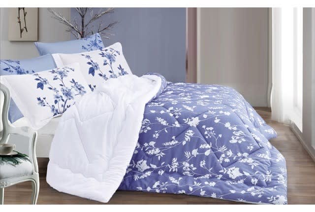Lora Comforter Set 4 PCS - Single  White & Blue