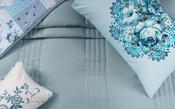 Feather Land Comforter Set 6 PCS - Queen Turquoise