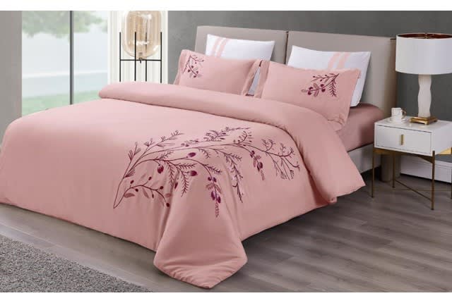 Casa Embroidered Quilt Cover Set Without Filling 6 PCS - King Pink