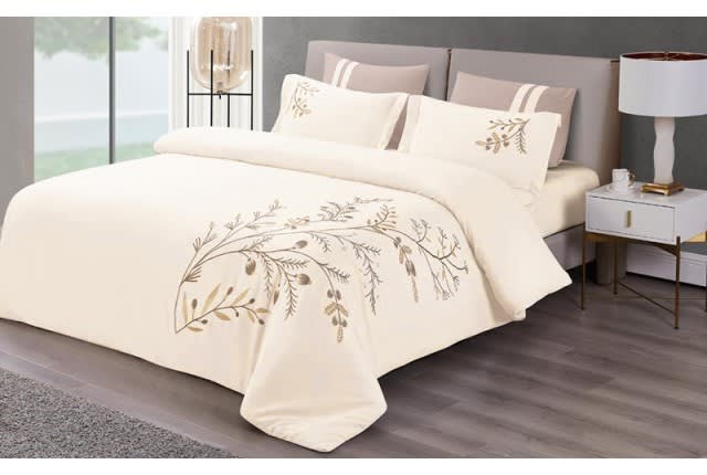 Casa Embroidered Quilt Cover Set Without Filling 6 PCS - King Cream