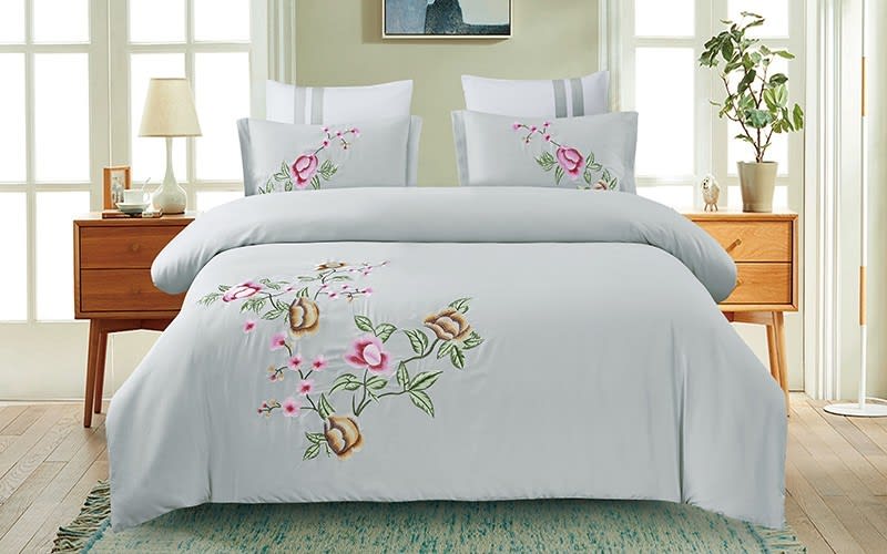 Lolia Embroidered Quilt Cover Set Without Filling 6 PCS - King Turquoise