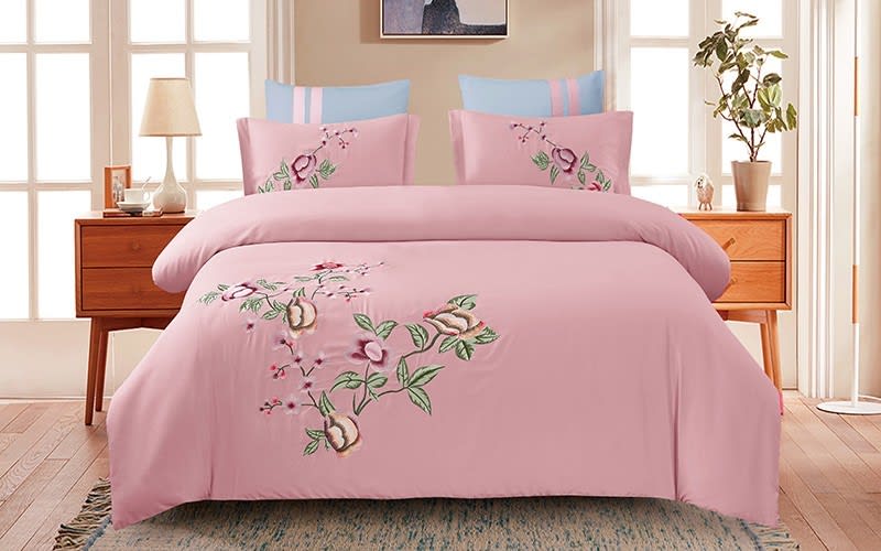 Lolia Embroidered Quilt Cover Set Without Filling 6 PCS - King Pink