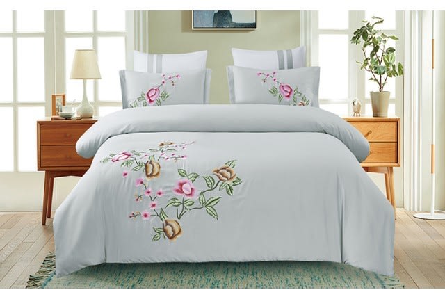 Lolia Embroidered Quilt Cover Set Without Filling 6 PCS - King Turquoise