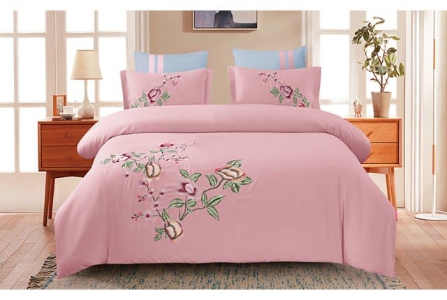 Lolia Embroidered Quilt Cover Set Without Filling 6 PCS - King Pink