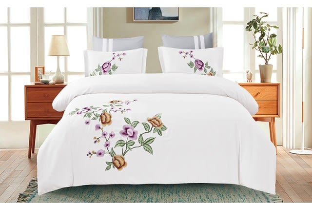 Lolia Embroidered Quilt Cover Set Without Filling 6 PCS - King White