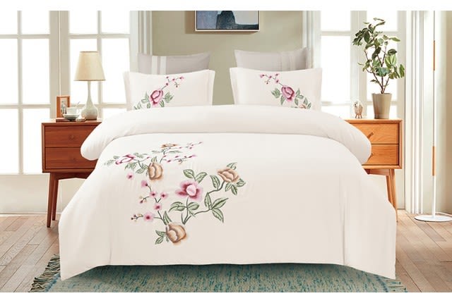 Lolia Embroidered Quilt Cover Set Without Filling 6 PCS - King Cream