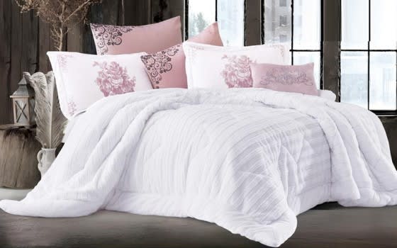 Dora Velvet Comforter Set 7 PCS - King White 