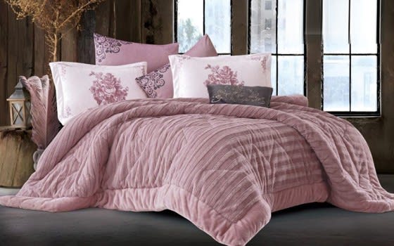 Dora Velvet Comforter Set 7 PCS - King Pink 