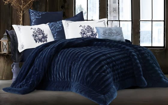 Dora Velvet Comforter Set 7 PCS - King Blue 