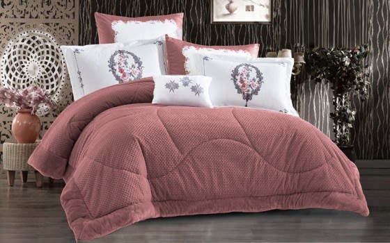 Cely Velvet Comforter Set 7 PCS - King D.Pink 