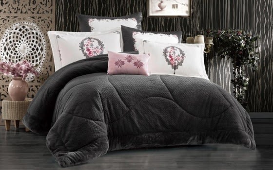 Cely Velvet Comforter Set 7 PCS - King D.Grey 
