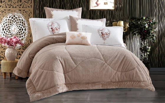 Cely Velvet Comforter Set 7 PCS - King Beige 