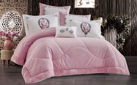 Cely Velvet Comforter Set 7 PCS - King Pink 