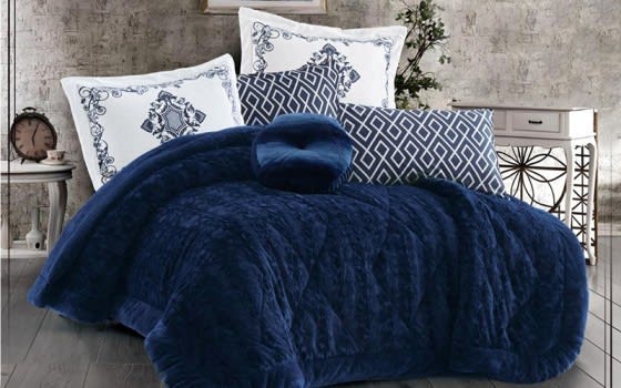 Betty Velvet Comforter Set 7 PCS - King Blue 