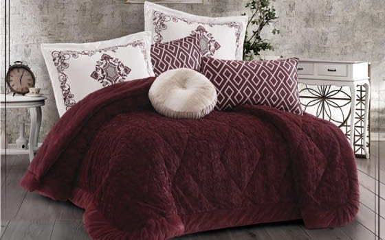 Betty Velvet Comforter Set 7 PCS - King Burgundy 