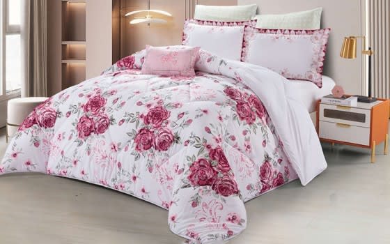 Mary Comforter Set 7 PCS - King White & Pink