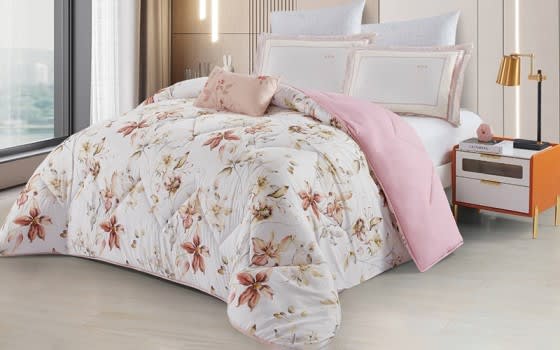 Mary Comforter Set 4 PCS - Single White & Pink